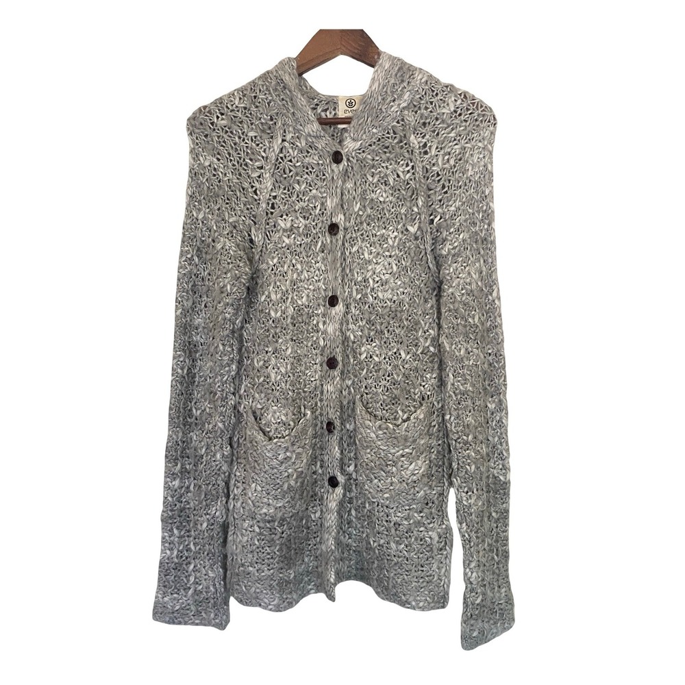 Ever Chunky Knit Womens Cardigan Sweater P Gray Wool Alpaca Blend Hooded Button